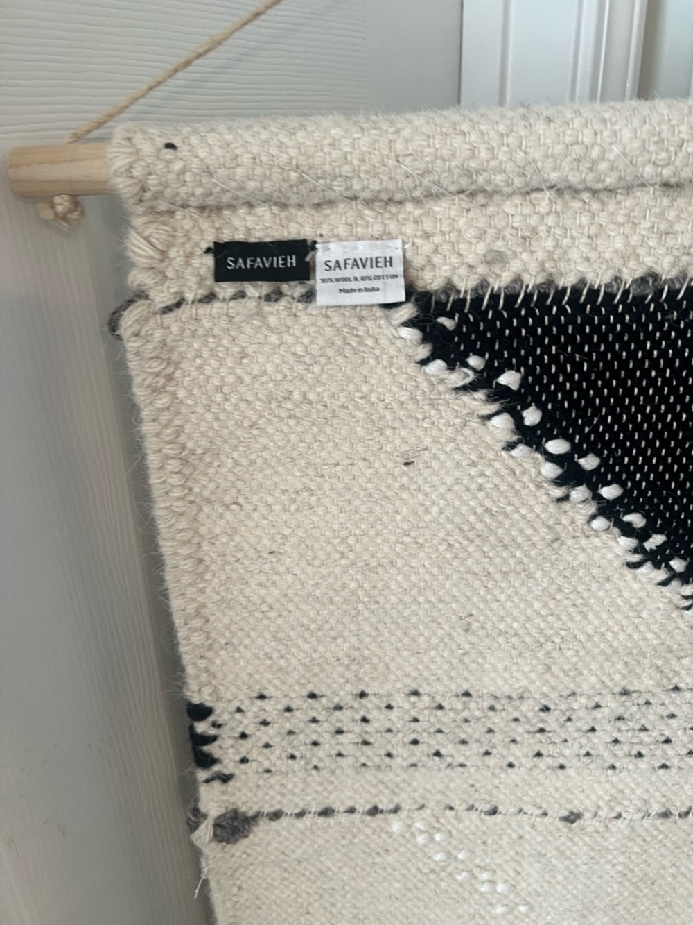 Large Handwoven Cream and Black Wall Hanging Tapestry - Brand wool wall art - Picture 10 of 10